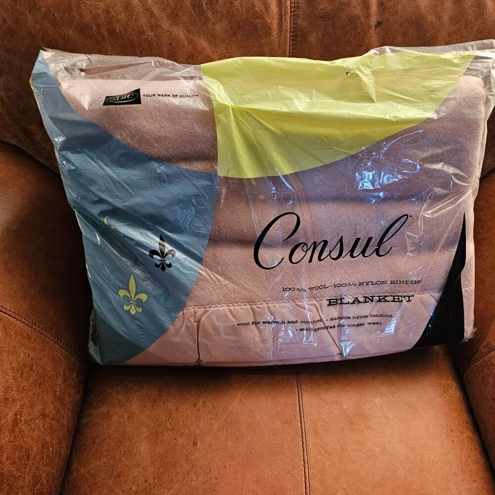 Vintage Consul 100% Wool Blanket, 80x90 Size, Beige, Original Packaging - Picture 1 of 14